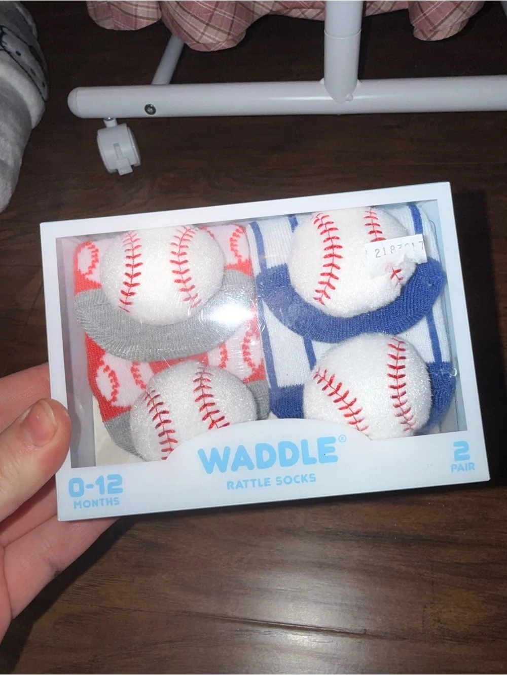Baby Baseball Rattle Socks - Blue & Red